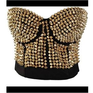 WOMENS METALLIC SPIKE BRA CLUBWEAR CORSET TOP